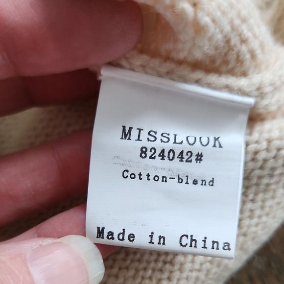 MISSLOOK Cream Button-Up Knit Cotton Blend Cardigan Sweater Sz L - Picture 11 of 12